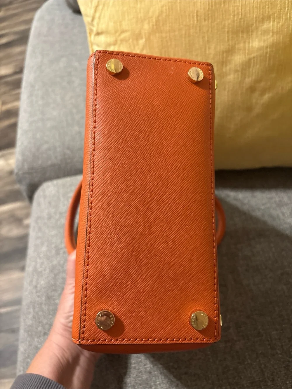Michael Kors Orange Studded Saffiano Satchel